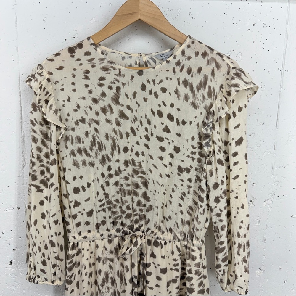 Rails Size Small Ora Puma Chiffon Ivory Beige Brown Animal Print Mini Dress - Picture 3 of 15
